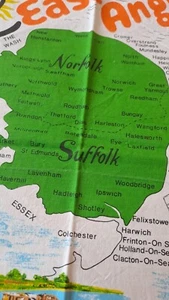Vintage Souvenir Geschirrtuch Sunny East Anglia England Karte 70er Jahre Vista unbenutzt. - Bild 1 von 8