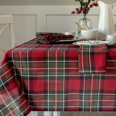 Holiday Plaid Yarn Dyed Fabric Table Cloth Holiday Winter and Christmas Table... - Image 1 of 4