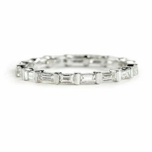 2 Ctw White Baguette Cut Simulated Diamond Full Eternity Wedding 925 Silver Band - Picture 1 of 3