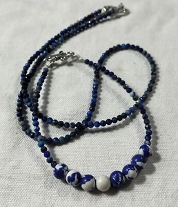 faceted 3/7mm round Lapis Lazuli stone 6" bracelet 18" necklace center-drilled - Picture 1 of 7