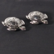 Silver Sea Turtle Salt & Pepper Shaker Set Finely Detailed Stoppers Included