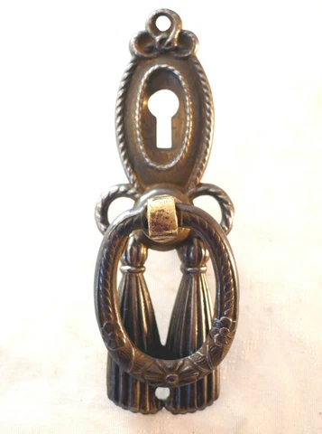 Antique Art Nouveau German Iron Swing Drop Door Handle +Escutcheon Reclaimed Cover