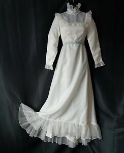 VICTORIAN High Neck LACY CHIFFON Vintage 1960s Empire Waist FORMAL DRESS GOWN
