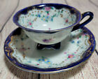 Cobalt Blue Floral Gold Stunning Tea Cup / Saucer Fine Bone China - See details 