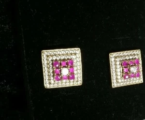 Artisan Handmade RUBY & WHITE TOPAZ .925 Sterling Earrings #valentines bling! - Picture 1 of 11