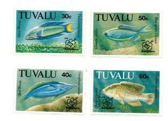Tuvalu 1993 SC 629-32 - Sobreimpresión de peces - Juego de 4 estampillas - MNH Foto 1 de 1