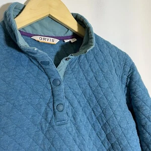 Orvis Women’s XS Quilted 1/4 Snap Pullover Sweatshirt Blue Teal Cotton - Picture 1 of 6