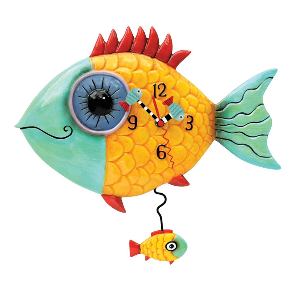 Allen Designs P8056 Wide-Eyed Fishy Pendulum Wall Clock 13.5" - Image 1 of 1