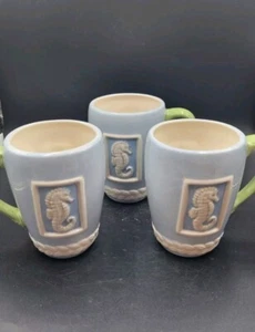 3 Pfaltzgraff Beachcomber Ceramic Coffee Mugs Seahorse Blue Embossed 12 oz - Picture 1 of 5