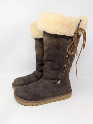 UGG Australia Boots Womens Size 9 Brown Suede Shearling Tall Lace Up Knee High - Image 1 of 4