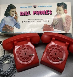 Vintage Toy Dial Phone Intercom Set ~ Original Box~ Doesn’t Work~ Red Telephone - Picture 1 of 16
