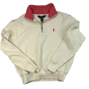 Polo by Ralph Lauren Girls' Cream and Pink Quilted Quarter-Zip Pullover XL 16 - Picture 1 of 6
