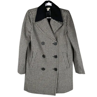 J. Casaco de lã feminino Crew preto branco Houndstooth peito duplo tamanho 10 - Imagem 1 de 4