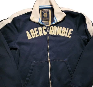 Chaqueta deportiva Y2K Abercrombie & Fitch bordada cremallera completa azul a rayas grande - Imagen 1 de 7