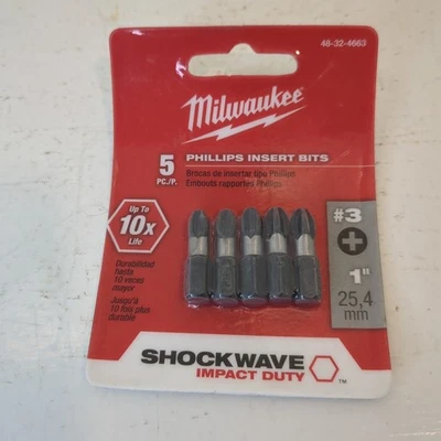 Milwaukee Tool 48-32-4663 Shockwave 1 in Phillips No. 3 brocas eléctricas de servicio de impacto, Foto 1 de 2