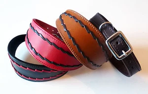 Leather Oval Stitch Afghan Collar Saluki Dog Collar Whippet Greyhound Collars - Picture 1 of 27