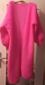 PINK 70 % MOHAIR CARDIGAN MANTEL SWEATER GR 44-46 HAND GESTRICKT WARM KUSCHELIG - Bild 1 von 4