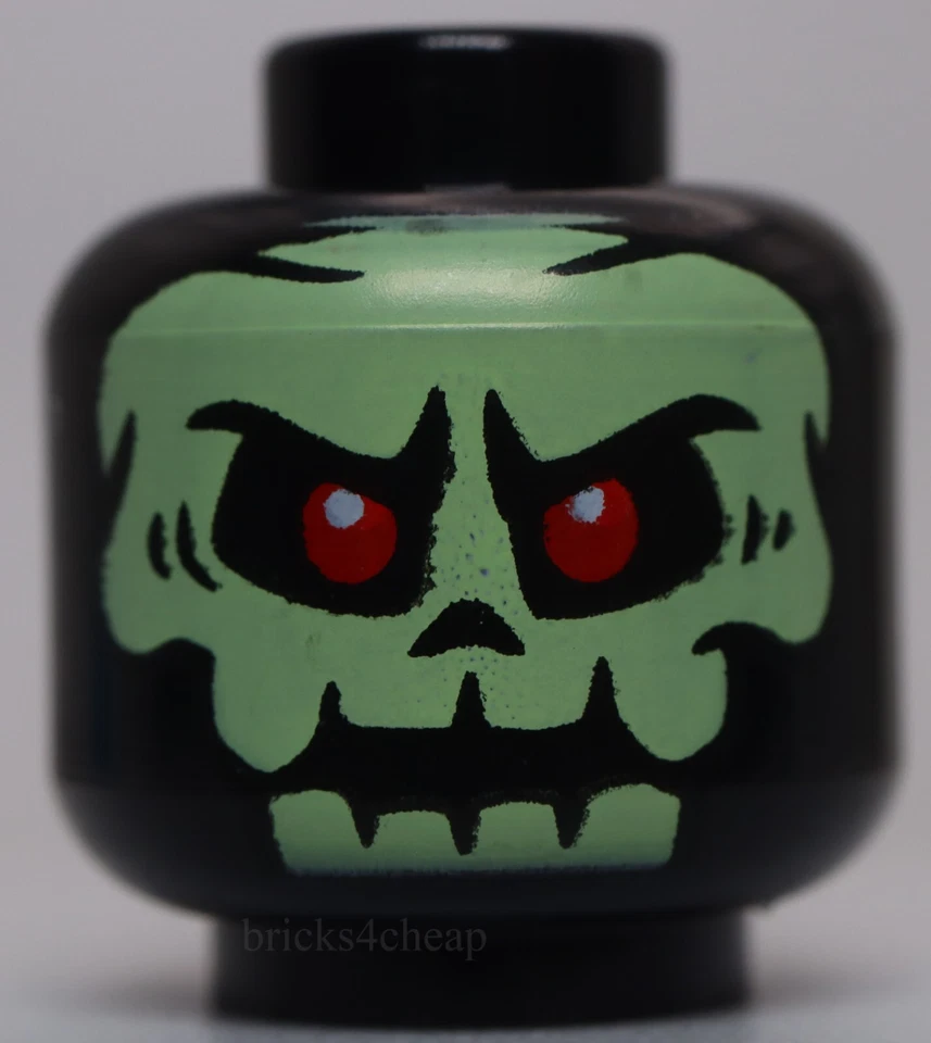 Lego Cabeza Negra Alien Cráneo Verde Amarillento con Patrón de Ojos Rojos Foto 1 de 1