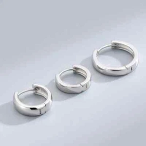 Solid 925 Sterling Silver Huggie Hoop Earrings Men's or Ladies-12.5mm14mm 17.5mm - Picture 1 of 6