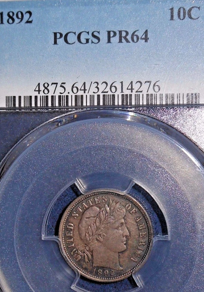 1892 10C (Proof) Barber Dime PCGS PR64  ~REAL NICE COLOR PROOF~ - Image 1 of 4