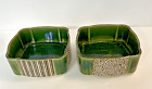 Vintage Kotobuki Japan 2 Ceramic Bowls, Green, Hand Painted, Stack, Mid Century