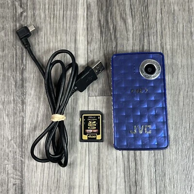 JVC HD Memory Camcorder Camera Blue TESTED Working GC-FM1AU W/ Cable & 4GB Card - Image 1 of 4