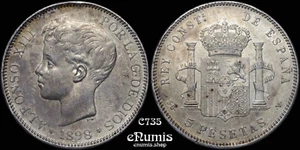 SPAIN, Alfonso XIII, 5 Pesetas 1898 SG-V, XF-UNC - Picture 1 of 5
