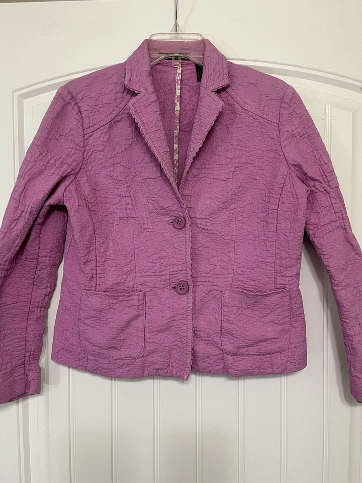 BLAZER LIZ CLAIBORNE MUJER TALLA 12 ROSA ARRUGADO 100% Algodón Foto 1 de 4