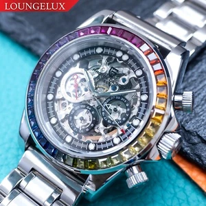 40 mm Automatik Mechanische Uhr Silber Chrom Regenbogen Cubics Metallarmband - Bild 1 von 9