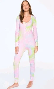 VS Victoria Secret Pink Sleep One Piece Rainbow Pj Sleeper Pajama Large - Picture 1 of 4