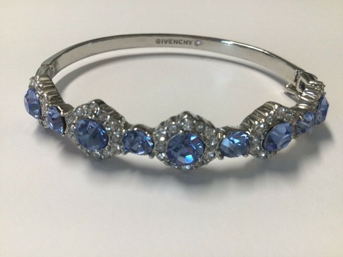 GIVENCHY Bracciale Bracciale Bracciale Bracciale Bracciale Cristallo Argento Strass Blu Firmato Vintage