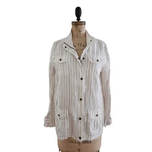 Artisan NY Striped Linen Field Jacket White Tan M EUC - Picture 1 of 4