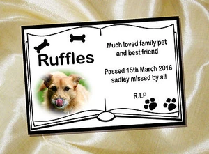 PERSONALISED PET MEMORIAL PLAQUE PHOTO 20cm x 15cm Book design - Picture 1 of 3