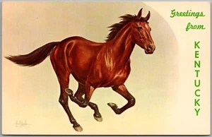Postcard Greetings from Kentucky; Thoroughbred Horse; Artist Signed Les Kouba FL - Picture 1 of 3