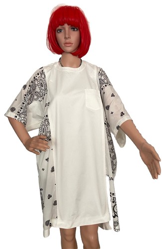 Abito SACAI Bandana Bianco Nero Stampa COTONE con parti in Poliestere Taglia:3 GIAPPONE