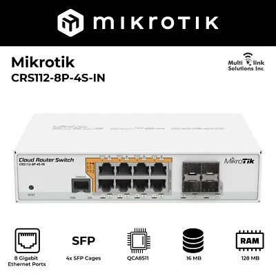 Mikrotik CRS112-8P-4S-IN 8x Gigabit Ethernet Smart Switch with PoE-out, 4x SFP c - Image 1 of 2
