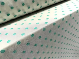 Power Mesh Net Stretch Spandex Fabric, Per Metre - Polka Dot Flock Print - Mint - Picture 1 of 2