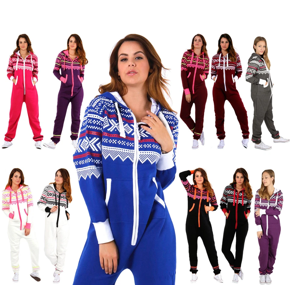 Womens AZTEC PRINT Hooded Zip Up one piece Jumpsuit Plus size S - 5XL size 8-22 - Image 1 of 1