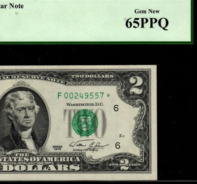 1976 $2 STAR NOTE ATLANTA PCGS 65 PPQ LOW SERIAL NUMBER F00249557* (AE) - Image 1 of 4