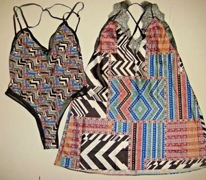 Victoria's Secret L TEDDY+SLIP babydoll Black white Blue Pink geometric Strappy - Picture 1 of 7