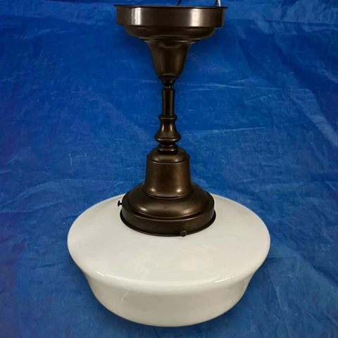 Antique Bronze Pendant Light Milk White School House Globe KB2 Cover