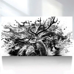 Leinwand Bild Hirsch Tiere Schwarz Weiß Wandbilder XXL Wohnzimmer Modern 3573A - Bild 1 von 12
