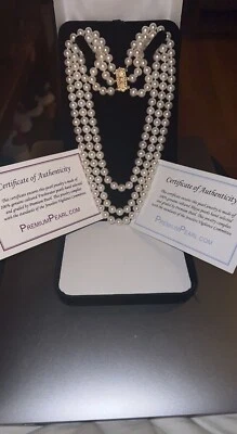 Collar gargantilla 3 hilos perlas Akoya del Nilo Azul. Foto 1 de 3