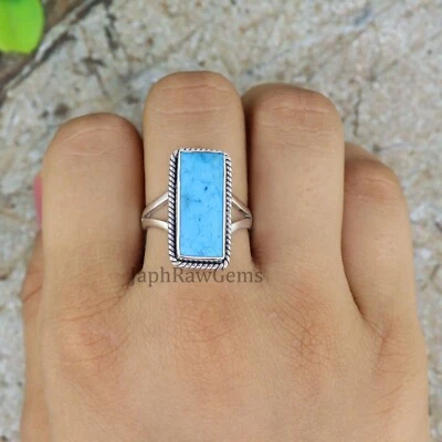 Natural Turquoise 925 Sterling Silver Bohemian Healing Crystal Ring Jewelry - Image 1 of 4