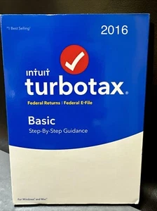 Turbotax BASIC 2016 Windows Mac devoluciones federales y archivo electrónico CD sellado - Imagen 1 de 9