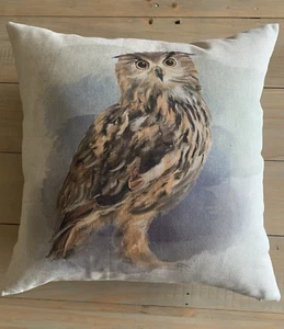 Owl Bird linen blend cushion cover with zipper 16x16inch - Picture 1 of 3