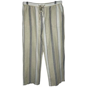 Liz Claiborne Linen-Cotton Pants SZ M Petite Striped Blue Beige Beach Summer - Picture 1 of 13