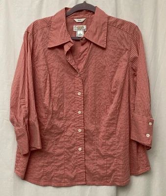 Talbots Woman Petite Pink Striped Long Sleeve Stretch Button Up - Size 1X - Image 1 of 4
