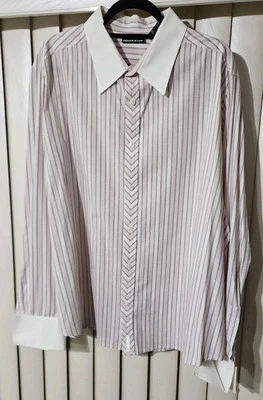 Vintage DKNY JEANS French Cuff White Pink Button-down Shirt Donna Karan Mens XXL - Image 1 of 4