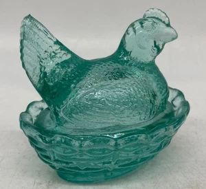 3" Covered Hen - Teal Carnival - Mosser Glass, USA - Picture 1 of 1